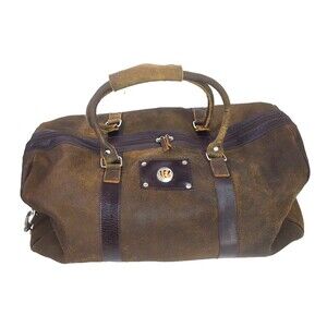 Vtg NFL Cincinnati Bengals Men's Distressed Brown Weekender Leather Duffel Bag